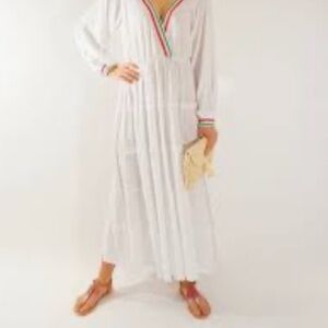 Pitusa V-Neck Top with Multicolor Trim Maxi Boho Dress or Coverup